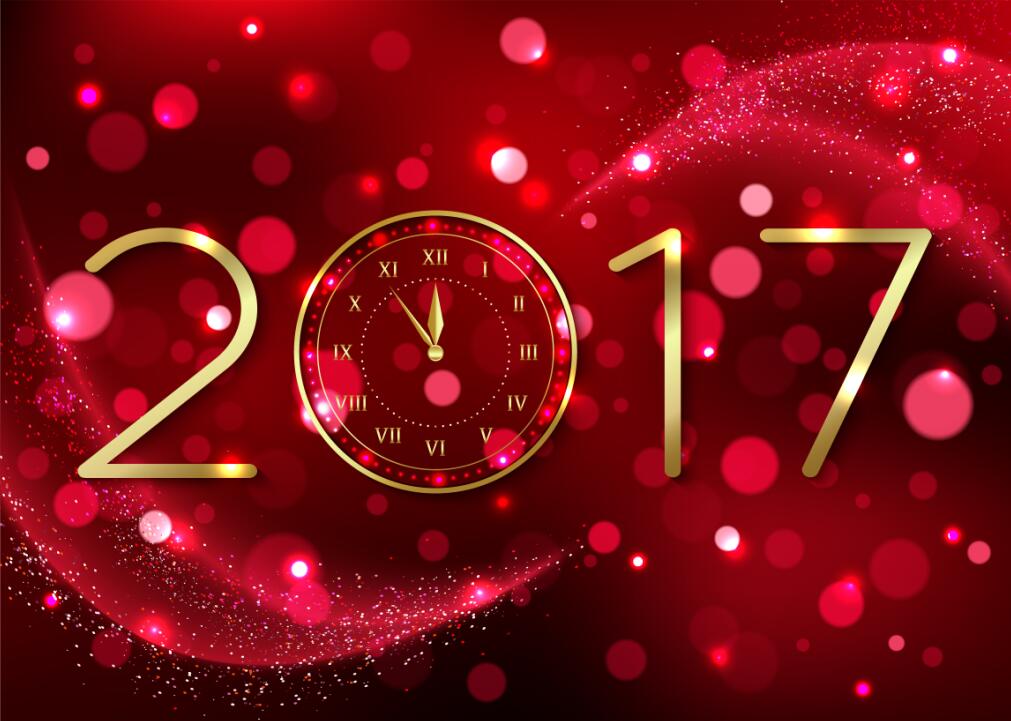 Clock with 2017 new year red abstrack background vector  