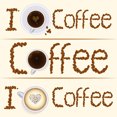 Coffee text design vector material  