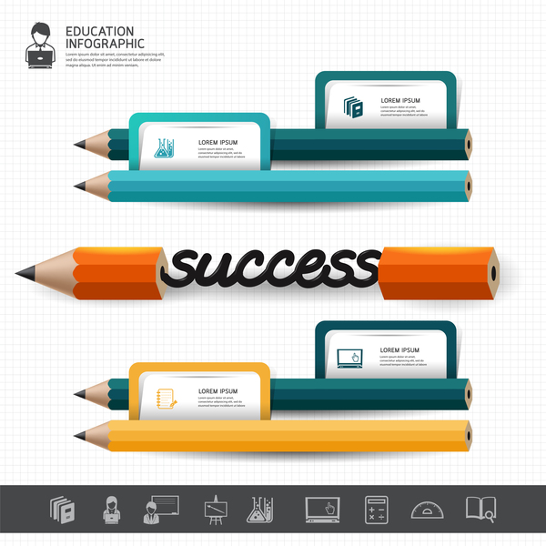 Colored pencil with infographic template vector 04  