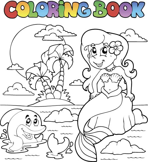 Coloring picture sea world vector template 01  