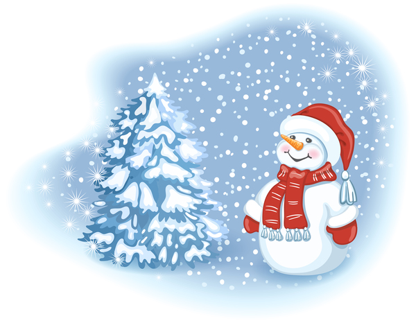 Cute snowman with christmas tree vector 01  