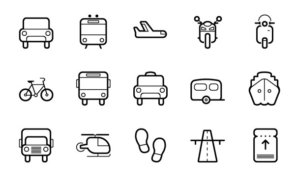 Cute transportation outline icons  