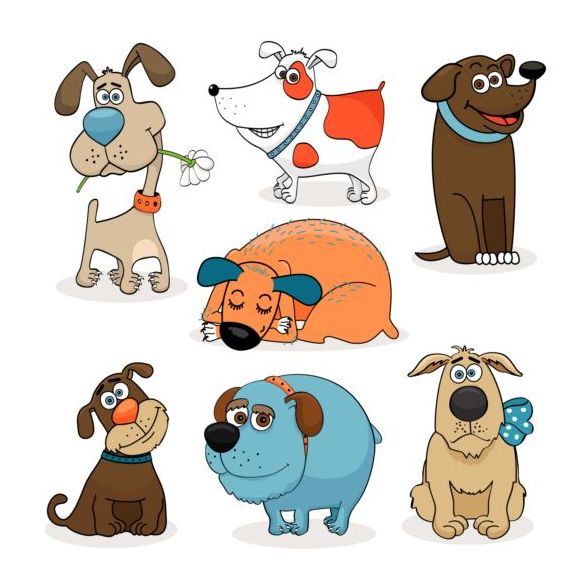 Dieffent chiens cartoon set vector  