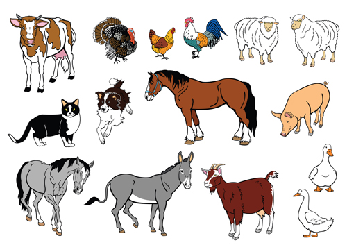 Different house animals vector material set  