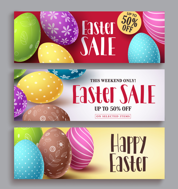 Easter banner template with egg vector  