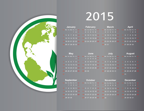 Eco style 2015 calendar vector 01  