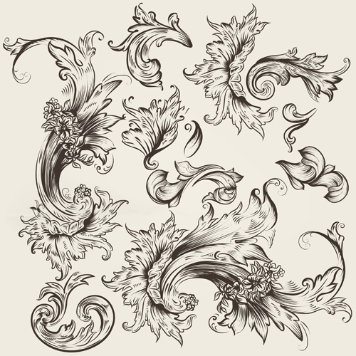 Floral swirl ornament design vector 03  