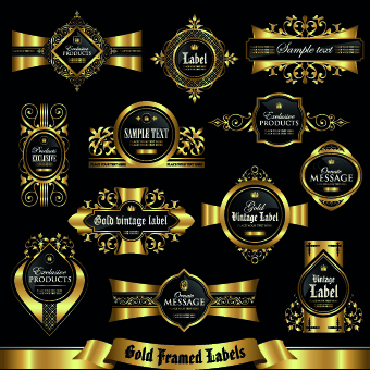 Luxury gold labels vector graphics set 04  