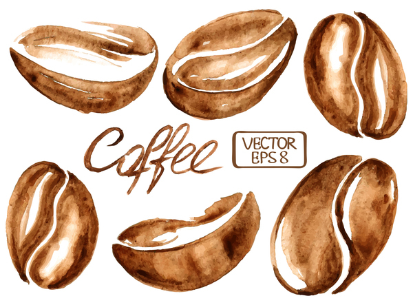 手描き水彩コーヒー豆ベクトル  