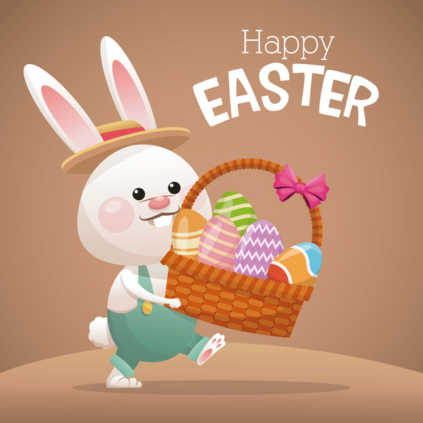 Happy easter card with cartoon bunny vector 02  