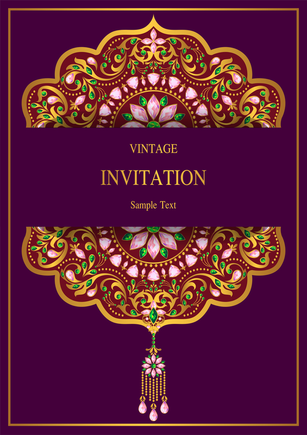 India styles vintage invitation card vector template 07  