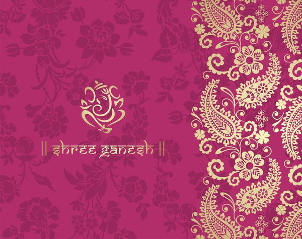 Indian ethnic pattern with pink backgrounds vector 02  