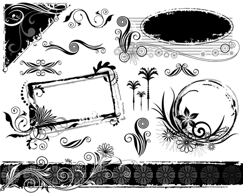 Ink floral frame vector design 05  