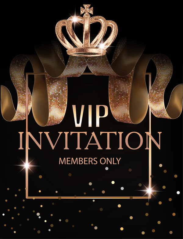 Seidenbänder der Luxus-VIP-Einladung mit schwarzem Hintergrundvektor  