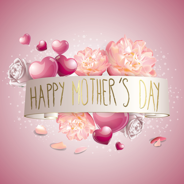 Mothers day banner with pink hearts vector card 05  