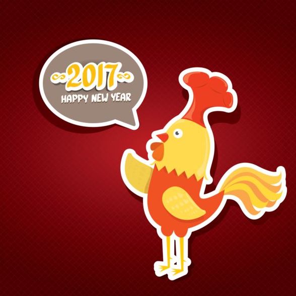 New year 2017 speech bubbles with funny rooster vector 01  