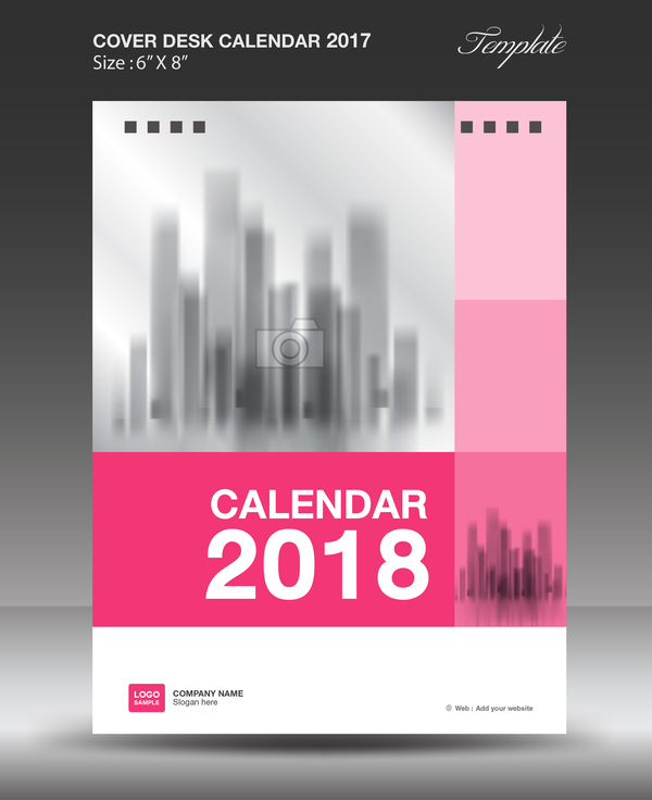 Abdeckungsschablonenvektor des rosa vertikalen Schreibtischkalenders 2018  
