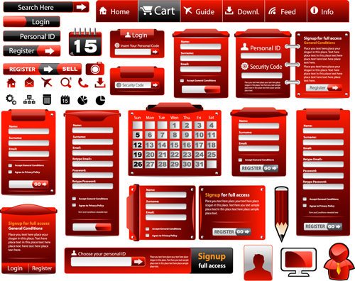 Set of Red style Website design Elements vector 02  