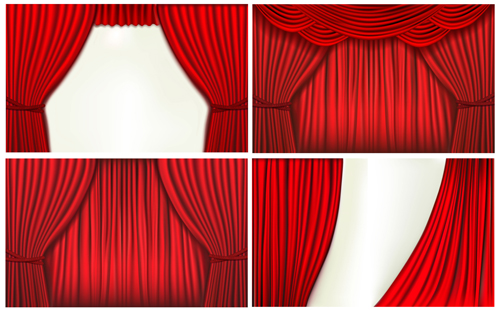 Red silk curtains design vector set 05  