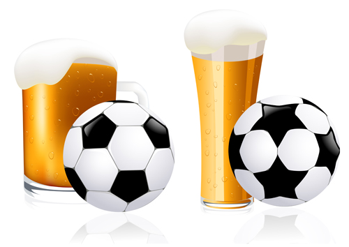 Refreshing beer with football vector  