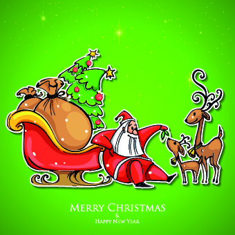 Santa with green christmas background vector  