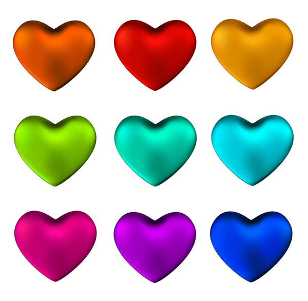 Glänzend farbige Herz-Vektor-set  