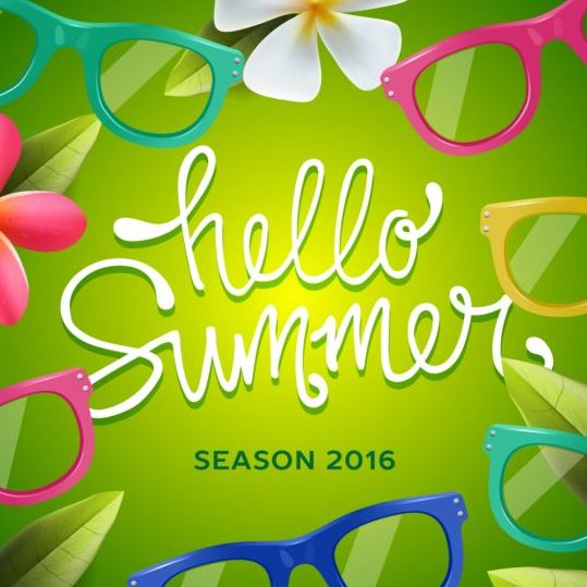 Summer background with colored picture frame vector 01  