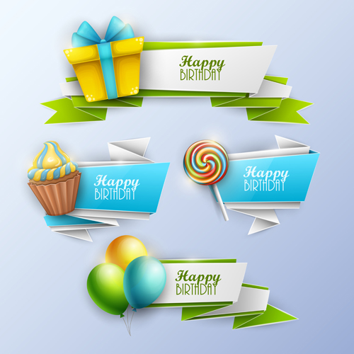 Sweet with birthday banner vector material 01  