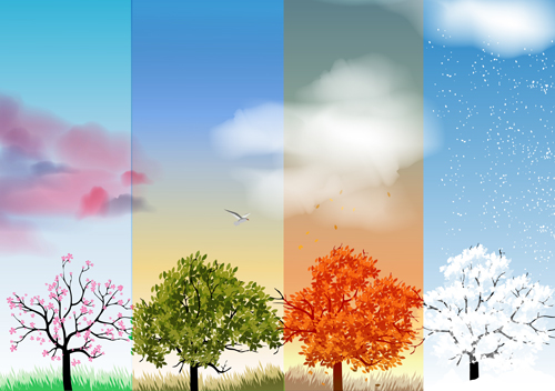 Tree with four seasons vector material 04  