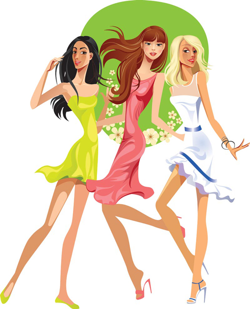 Vector fashion girls design elements set 06  