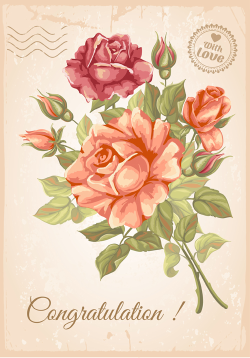 Vector retro flower card graphic 03  