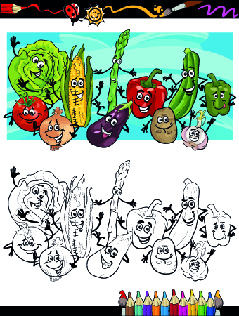 Funny Cartoon Vegetables vector 02  
