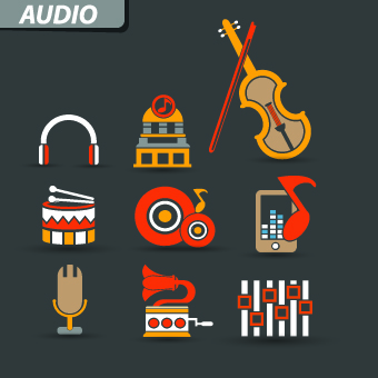 Vintage audio icons vector  