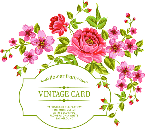 Vintage flowers with frame card vector 01  