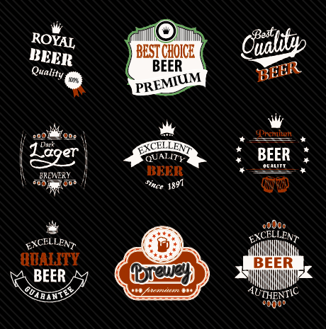 Vintage royal beer labels with badges vector 01  