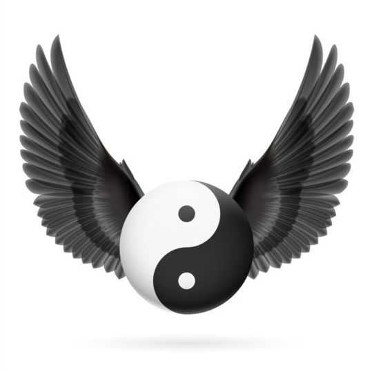 Wings with Yin Yang ball vector 05  