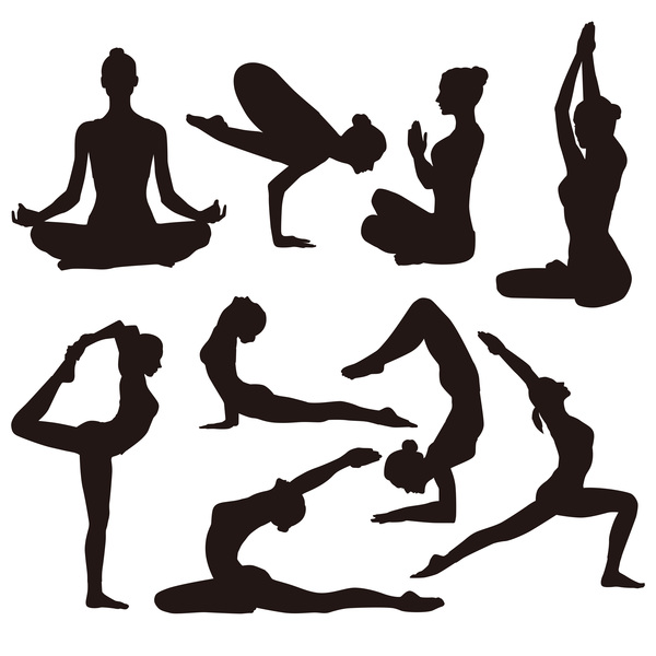 Yoga pose black silhouette vector 02  