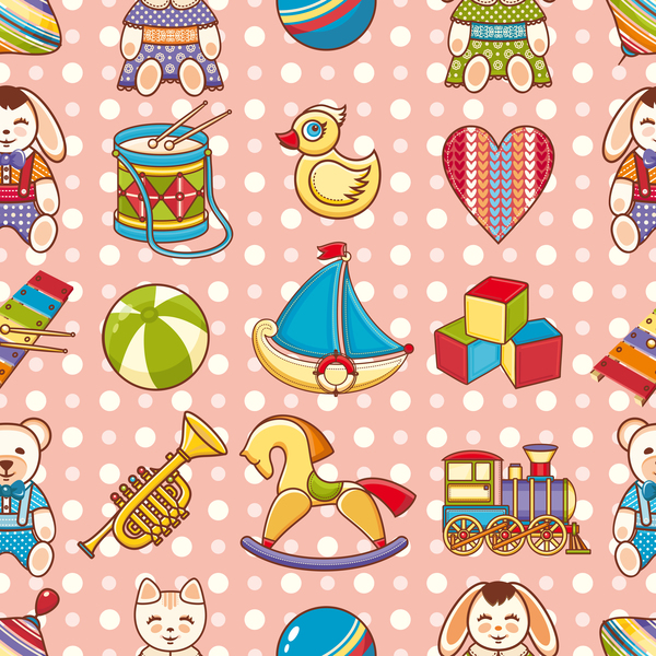 baby seamless pattern with cute toy vectors 06  