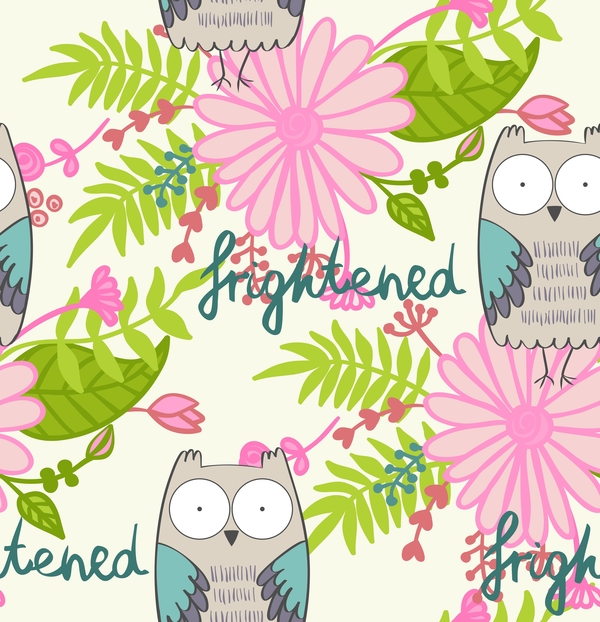 cartoon owls with flower pattern flower vector 01  
