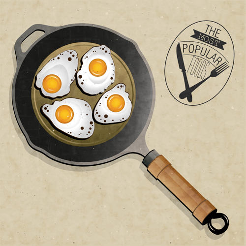 frying pan and food design vector 02  