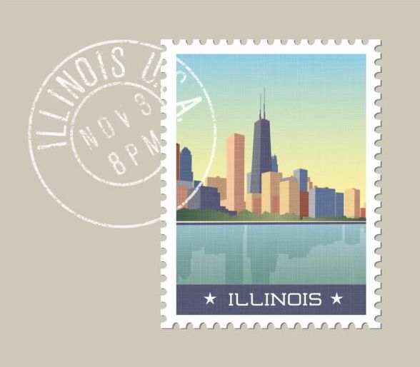 Illinois Briefmarke Vorlage Vektor  