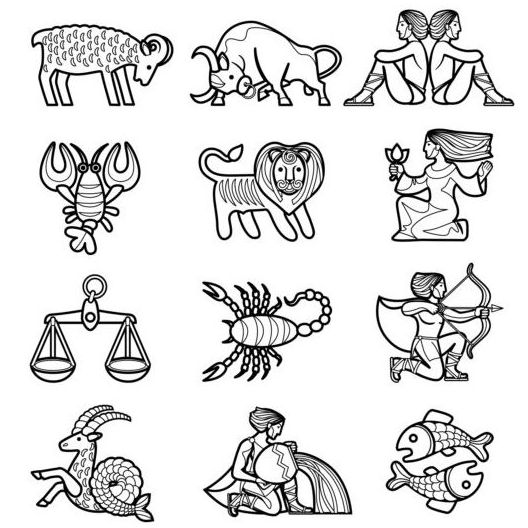 Zodiaco contorni icone set  