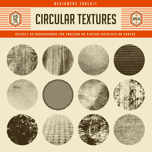 12 kind circular textures grunge vector  