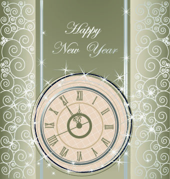 2014 New Year clock glowing background vector 03  