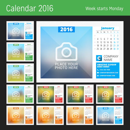 2016 New year desk calendar vector material 47  