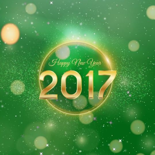 2017 Happy New Year met groene halation achtergrond vector 02  