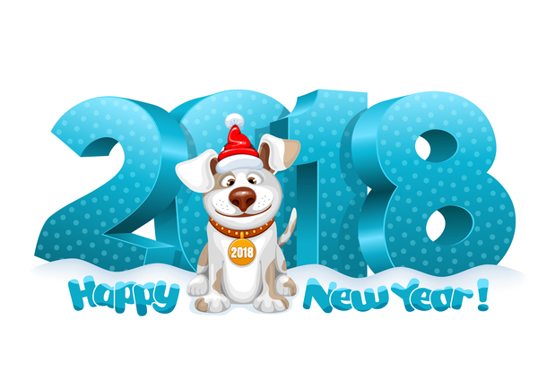 Text des neuen Jahres 2018 mit Hundevektor  