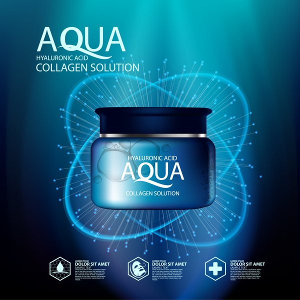Modèle d'affiche Aqua collagène solution avec vecteur de fond bleu 06  