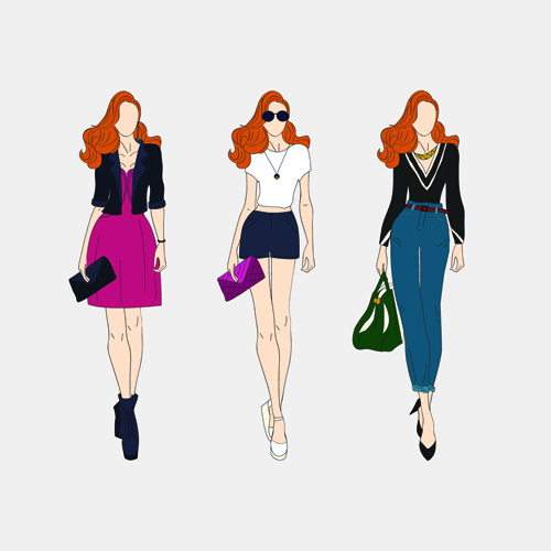 Beautiful with fashion models vector material 05  