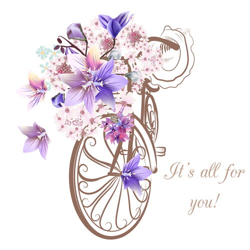 Bike with flower background vector 05  